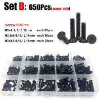 400/650/1060Pcs M2 M2.5 M3 M4 M5 Black 10.9 Steel Hex Socket Countersunk Head Screw Set Bolts and Nuts Washers Assortment Kit Nails  Screws Fasteners