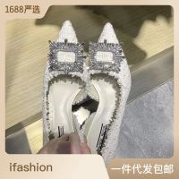 UR white moonlight the stiletto heel 2023 white wedding shoe small sweet wind pointed side buckle temperament of French single diamond shoes