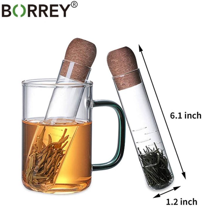 borrey-ตัวกรองที่กรองชาแก้ว-ถ้วยชงชาแก้วทรงหลอดทดลองชาเขียวกรองชาเครื่องกรองสมุนไพร