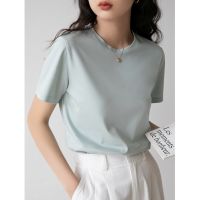 Summer Silk Short Sleeve T-Shirt Women Round Neck Loose Silky Bottomed T-Shirts Classic Solid Basic Tops Top Quality