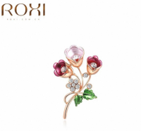 ROXI เข็มกลัดติดรูปต้นดอกไม้ รุ่น  2040004450B Rose Gold Plated ตรงกลางประดับคริสตัล เพิ่มความสวย หรูหรา เก๋