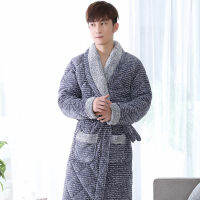 Winter Men Three Layers Quilted Bathrobe Thick Flannel Robe Sleepwear Plus Size XXXL Kimono Stitching Bathrobes Male Warm Lounge