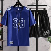 【July hot】 Mens quick-drying suit summer casual sportswear ice silk short-sleeved T-shirt two-piece set 2023 new