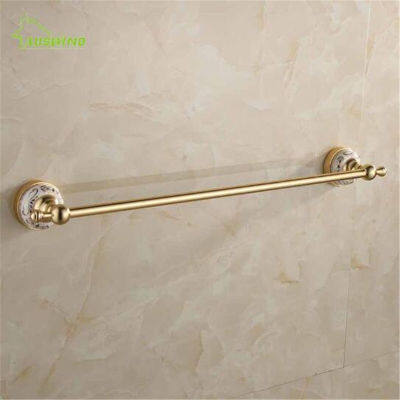 European Antique Gold Bathroom Towel Bar Single Towel Rail Wall Mounted Brushed Towel Rack Aluminum&amp;Ceramic Towel Holder 60 CM