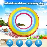 1 Pc Pvc Thickened Adult Swimming Ring Rainbow Inflatable Swimming Ring Suitable for Pool Party Decoration