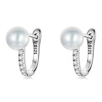 Wostu Silver Real 925 Shell Pearl Shining Women Stud Earrings Ear Buckles Fashion Ear Stud for Girl Jewelry Wedding Party Gift