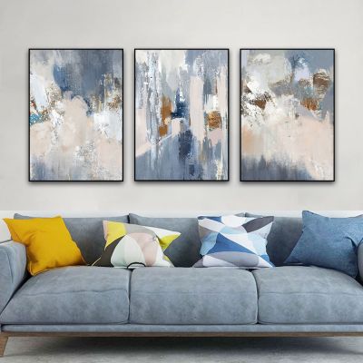 Nordic Abstract Blue Gold Texture Wall Canvas Painting Prints and Posters Pictures Wall Art for Living Room Decor Minimalism