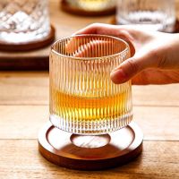 Creative Rotary Whiskey Glass Cup with Coaster Transparent Juice Cup Crystal Wine Tumbler Vodka Cognac Brandy Snifter Shake Cup Cups  Mugs Saucers