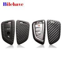 gthrrftdb jingyuqin Carbon Fiber Silicone Remote Car Key Case Cover Fob For BMW X1 X5 X6 F15 F16 1 2 5 7 Series 2014 - 2018 Holder