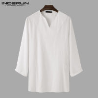 Medussa INCERUN Mens Kurtaเสื้อทรงหลวมCausalเสื้อชาติพันธุ์แขนยาวผ้าลินินเสื้อCaftan