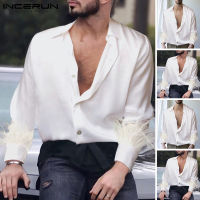 Beehoo INCERUN Mens Hippy Long Sleeve Embellished Shirts Button Down T Shirt Tops (สไตล์ตะวันตก)