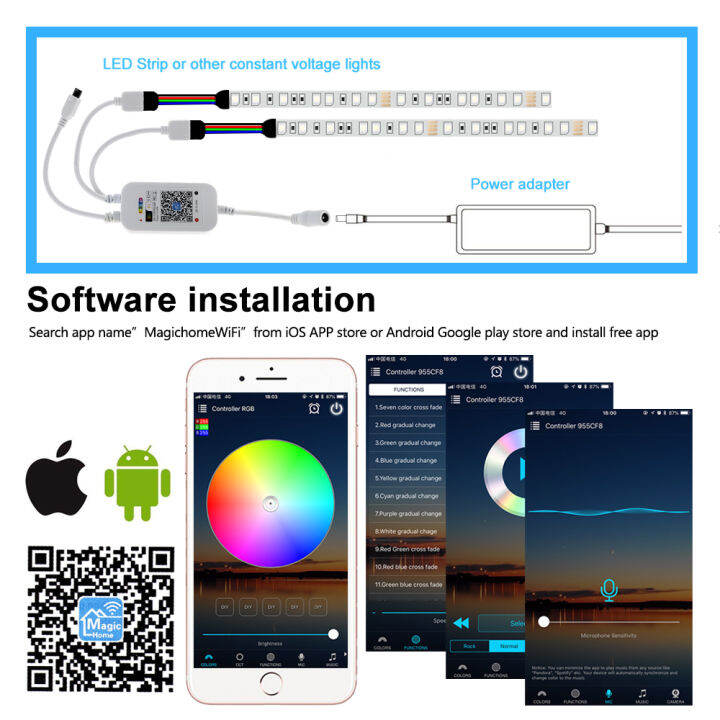 wifi-rgb-ตัวควบคุมไฟ-led-5v-24v-ir-รีโมทควบคุมการหรี่ไวไฟไร้สายอัจฉริยะ-รีโมตควบคุมเพลงทำงานร่วมกับ-app-สำหรับ-rgb-แถบไฟ-led