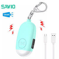 SAVIO USB Alarm พวงกุญแจ130dB แบบชาร์จไฟฉุกเฉิน Security Anti-Wolf กันน้ำ Led Light สำหรับเด็กผู้หญิงผู้สูงอายุนักเรียน Night Walker ความปลอดภัยช่วยในกรณีอันตราย