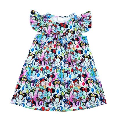 〖jeansame dress〗2020ฤดูใบไม้ผลิ/ฤดูร้อนการออกแบบใหม่เด็กวัยหัดเดินสาวชุดเด็กเด็กที่มีสีสันหัวมิกกี้แบบชุดผ้าไหมเสื้อผ้ากระพือ
