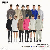 UNF 360 เสื้อสเวตเตอร์มีฮู้ดผ้าฝ้ายทรงหลวมสีพื้นหนักสำหรับผู้ชายและผู้หญิง 2023 แฟชั่นรุ่นใหม่สำหรับฤดูใบไม้ร่วงและฤดูหนาว