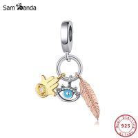 Hamsa สร้อยคอขนนกสำหรับผู้หญิงลูกปัด925เงินสเตอร์ลิงของแท้เครื่องประดับสำหรับผู้หญิง