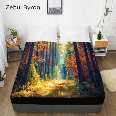 3D HD Digital Print Custom Bed Sheet With Elastic180/150/160x200 Fitted Sheet Queen/KingMattress Cover Autumn forest