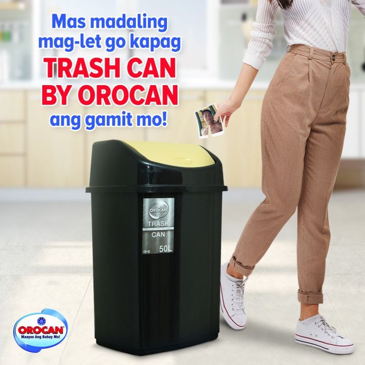 Orocan 50-Liter Trash Can with Swing Cover basurahan Trash Bin | Lazada PH