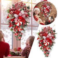 【LZ】☎๑  Candy Cane Christmas Wreath Decorações De Natal Simulação Candy Wreath Red Christmas Wreath para Front Door Dropshipping