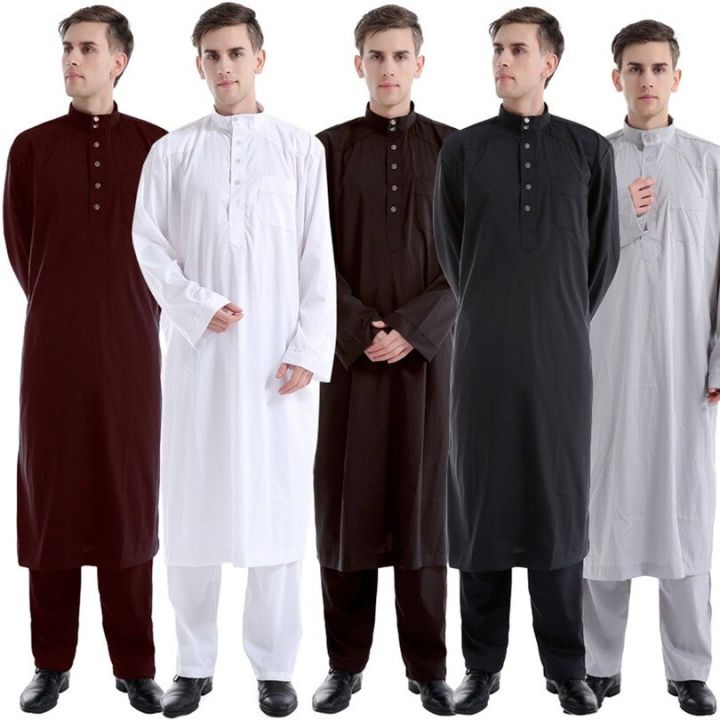ชุดมุสลิมสำหรับผู้ชาย-ชุดคลุมมุสลิมชุดอาหรับอาหรับชุดประจำชาติแขนยาว