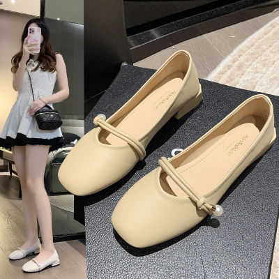 Mary Janes Shallow Mouth Pea Shoes 2023 Autumn New Korean Style Flat Bottom Fairy Style with Skirt and One Step Single Shoes