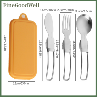 FineGoodWell ชุดช้อนส้อมสำหรับตั้งแคมป์แบบพับเก็บได้ชุดช้อนส้อมสำหรับปิกนิกพับได้มาพร้อมกับกล่องเก็บของ