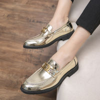 Brand Mens leather Shoes Office Shoes Men Flats Patent Leather Gold Glitter wedding banquet Loafers Comfortable Business Shoes