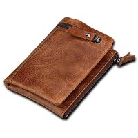 Hot Sell Vintage Genuine Leather Men Wallets Luxury Short  Purse Coin Pocket RFID Design Safe Money Bags Credit Card Holders