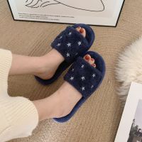 Fluffy Open Toe Winter Slippers Simple Design Cotton Womens House Anti Slip Light &amp; Soft Shoes for Women Comfort Bedroom Indoor Slippers Wanita Kasut