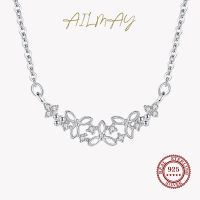 Ailmay Authentic 925 Sterling Silver Shining CZ With Flower Shape Pendant Necklace for Women Wedding Engagement Jewelry Gift