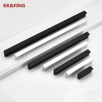 【LZ】۞﹊◇  KK FING Modern Aluminum Black Straight Kitchen Cabinet Door Handles Drawer Knob Cupboard Bathroom Handle Furniture Hardware