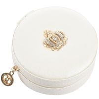 Crown Jewelry Box Organizer Travel Portable Leather Ring Bracelet Earring Display Storage Round Box Case With Mirror