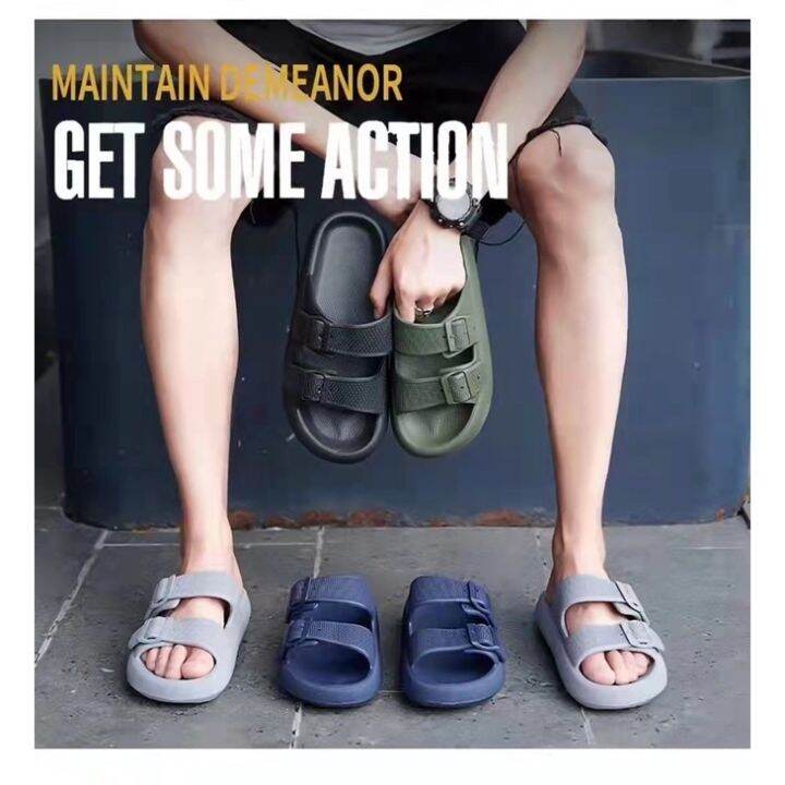 In Stock】 Yeezy Japanese Muffin Two Strap Slides Thick Bottom Slippers For  Men | Lazada Ph