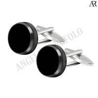 ANGELINO RUFOLO Cufflink(คัฟลิงค์) ดีไซน์ Onyx GunMetal-Swipe to Switch กระดุมข้อมือคัฟลิ้งโรเดียมคุณภาพเยี่ยม ตัวเรือนสีเงิน ประดับตกแต่งด้วย Black ONYX (นิลดำ)