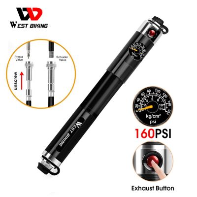 WEST BIKING Bike Inflated Pump High Pressure 160PSI Aluminum Bicycle Air Pump Presta Schrader Valve Bike Tire Pump With Hose