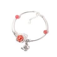 Vòng tay bạc đá đào hoa thiên nhiên phối charm hoa - Ancarat