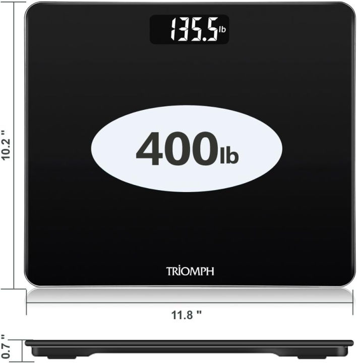triomph-digital-body-weight-bathroom-scale-with-step-on-technology-ultra-slim-design-6mm-tempered-glass-400-pounds-weight-loss-monitor-black