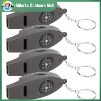 4Pcs Outdoor Survival Whistle แบบพกพา Multifunctional ฉุกเฉินนกหวีดพร้อมเข็มทิศแว่นขยาย