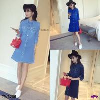 P5209 เดรสยีนส์ฟองสี colored bubble denim dress