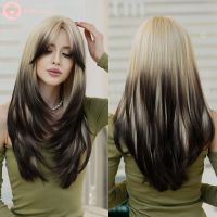 【jw】✑☄❣ 7JHH WIGS Ombre Blonde Wig for Wavy with Bangs Synthetic Hai Resistant