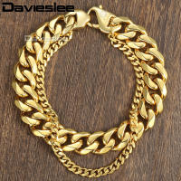 Davieslee Curb Cuban Box Wheat Link Mens celet Chain Double Layer Stainless Steel Gold Silver Color 10-14mm DDBM01B