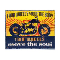 ป้ายสังกะสีวินเทจ  Two Wheels Move the Soul (ปั๊มนูน)