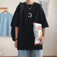 เสื้อยืด Lengan Kasual Sederhana พิมพ์ลาย Setengah Wajah