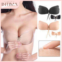 INTIMA บราไร้รอยต่อติดกาวรั้งแบบไม่มีสายรั้งไร้รอยต่อบราสำหรับผู้หญิงไร้สายแบบเซ็กซี่โชว์หลังแผ่นซิลิโคนใสบราเล็ตเสื้อชั้นในสำหรับปาร์ตี้งานแต่งงาน