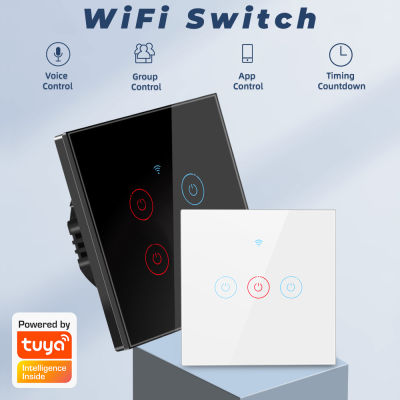 RCYAGO สมาร์ทไลฟ์ทัชสวิตช์ผนัง WiFi ไลท์แอปไม่มีสายกลางจำเป็นต้องใช้1/2/3/4แก๊ง Tuya แก้วเสียง EU บ้าน Alexa