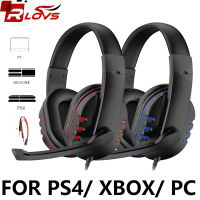 RLOVS Gaming Headset 3.5มม. สาย Over-Head Gamer หูฟังพร้อมไมโครโฟนควบคุมระดับเสียง Gamer หูฟังชุดหูฟังสำหรับ X PS4 Pc.