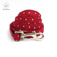 Unique Style Paws Red Dot Dog Collar with Bow tie and Leash Personal Custom Adjustable Pet Cotton Dog &amp;Cat Necklace