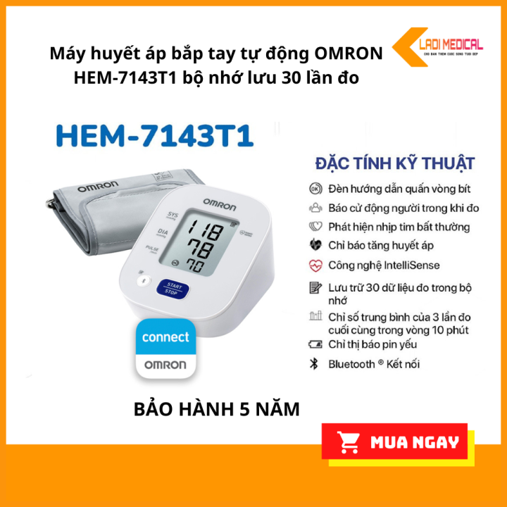 Máy Huyết áp Bắp Tay Tự động OMRON HEM-7143T1 "kết Nối Bluetooth" Bộ ...