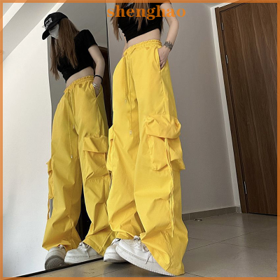 shenghao กางเกงคาร์โก้วินเทจกระเป๋ามีเชือกรูดเอวสูงสตรีทแวร์ฮาราจูกุกางเกงขายาวขากว้างกางเกงแฟชั่นเกาหลี Y2k