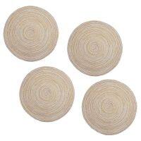 Round Braided Placemats Washable Kitchen Table Placemats for Home Wedding Party 36cm (Coffee Color) 4Pcs